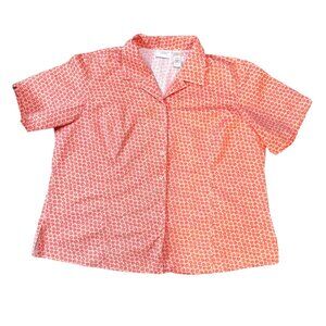 Liz Claiborne Woman Coral Cotton Floral Button-Up Blouse Size 22W Short Sleeve‎